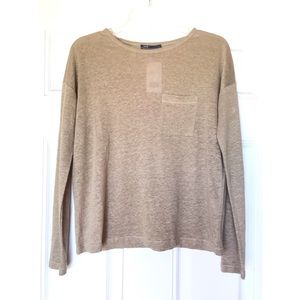 NEW Vince Linen Long Sleeve Shirt Tan Neutral Boxy